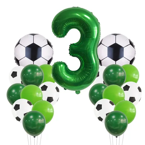 Soccer Football Theme Birthday Party Balloon Set Green Foil Number Balloons With Latex Soccer Printed Balloons For Kids Sports Celebration Decorations