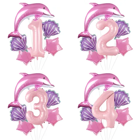 Ballon en Aluminium Thème Océan Dauphin Rose Coquillage Violet Étoile Pour Décoration Fête Anniversaire Enfants