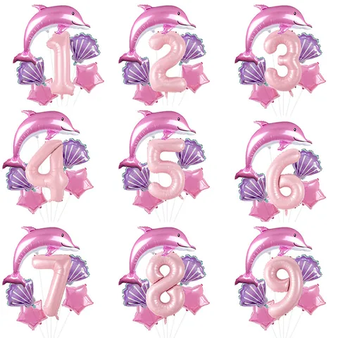 Ballon en Aluminium Thème Océan Dauphin Rose Coquillage Violet Étoile Pour Décoration Fête Anniversaire Enfants