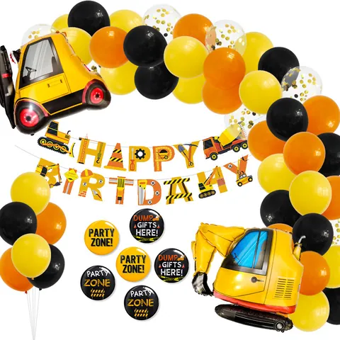 Constructievoertuig Verjaardag Feestversiering Graafmachine Heftruck Aluminiumfolie Ballonnen Happy Birthday Banner Latex Ballonnen Voor Kinderen Jongens Feestartikelen