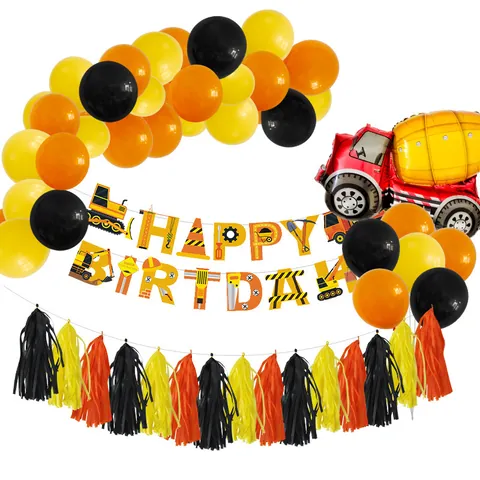 Constructievoertuig Verjaardag Feestversiering Graafmachine Heftruck Aluminiumfolie Ballonnen Happy Birthday Banner Latex Ballonnen Voor Kinderen Jongens Feestartikelen