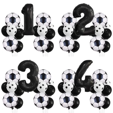 Football Theme Birthday Party Balloon Decoration Large Black Foil Number And Latex Football Print Balloons For Kids Sports