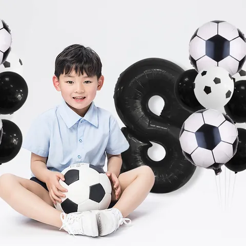 Football Theme Birthday Party Balloon Decoration Large Black Foil Number And Latex Football Print Balloons For Kids Sports