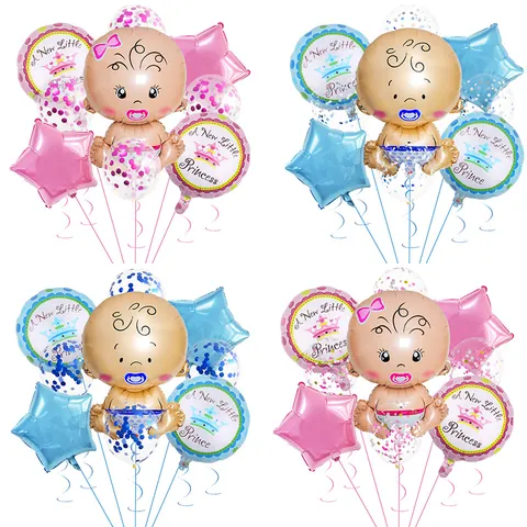 Baby Shower Balloon Bouquet Aluminum Foil Latex Crown Star Prince Princess For Newborn Birthday Gender Reveal Party Decoration