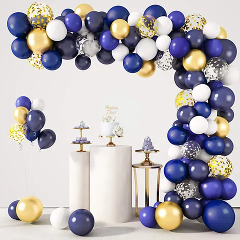 Kit d'Arche de Guirlande de Ballons en Latex Bleu Marine Or Blanc Avec Ballons Confettis pour Décoration de Fête Mariage Anniversaire