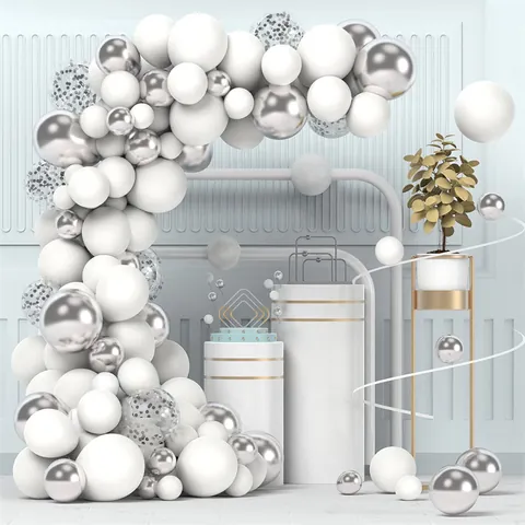 Ghirlanda Decorativa per Arco di Palloncini in Lattice Oro Bianco Metallizzato Con Palloncini Paillettes Striscia per Matrimonio Compleanno