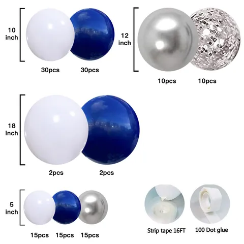 Kit Arche de Guirlande de Ballons Bleu Marine Argent Blanc Ballons en Latex Confettis pour Décorations de Mariage Anniversaire
