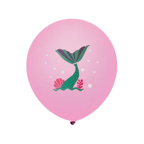 Mermaid Theme Latex Printed Balloon Set With Confetti Ribbon For Birthday Party Ocean Animal Tail Shell Decorative Balloons