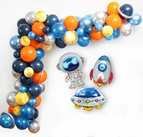 Kit Arco di Palloncini a Tema Astronauta Spazio Razzo UFO Pianeta Palloncini in Lattice e Alluminio per Festa di Compleanno