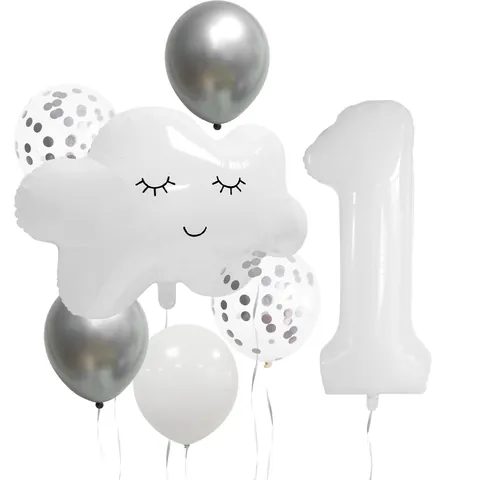 Weiße Wolke Smiley Nummer Ballon Kit Aluminiumfolie Latex Ballon Für Kinder Geburtstag Party Dekoration Weiß Silber