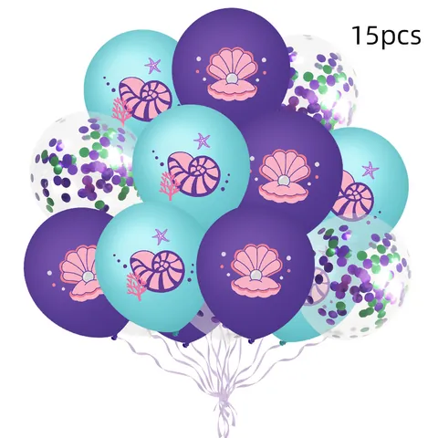 Mermaid Theme Latex And Confetti Balloons With Shell Starfish Ocean Pattern Birthday Party Decoration Supplies
