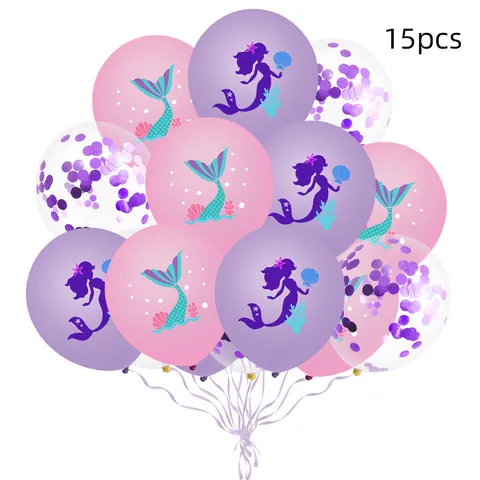 Ballons de Fête Thème Sirène Motifs Océan Violet Rose Bleu Paillettes Confettis Latex Ballons Décorations Anniversaire