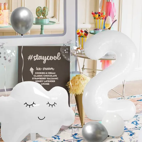 Weiße Wolke Smiley Nummer Ballon Kit Aluminiumfolie Latex Ballon Für Kinder Geburtstag Party Dekoration Weiß Silber