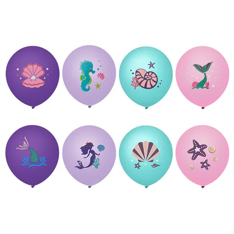 Mermaid Theme Latex Balloons Cartoon Sea Life Shell Starfish Prints Round Balloons For Kids Birthday Party Decoration