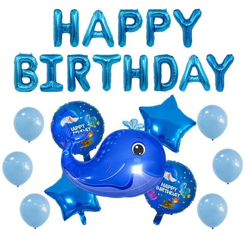 Globos de Fiesta de Cumpleaños Tema Animales Marinos Papel Aluminio Tiburón Ballena Cangrejo Globos Azules Decoración Fiesta