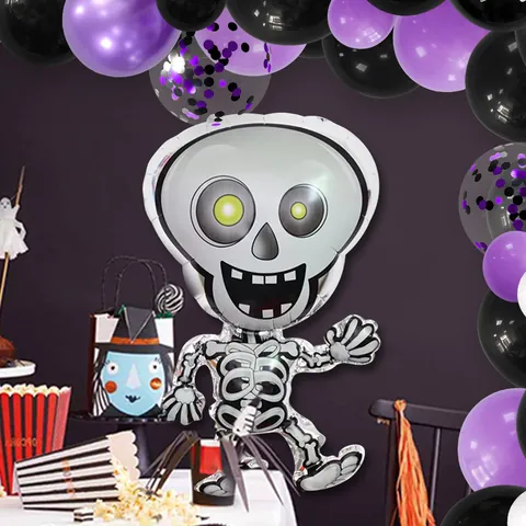 Halloween Σετ Αψίδας Μπαλονιών Σκελετός Μωβ Μαύρα Πορτοκαλί Μπαλόνια Γράμματα BOO Διακόσμηση Για Μπαρ Πάρτι Τρόμου