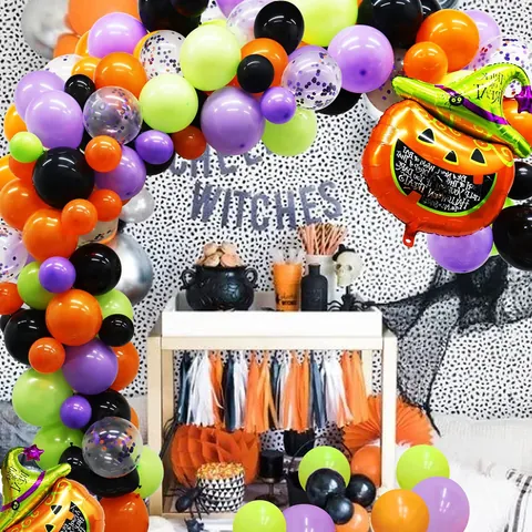 Halloween Ballon Girlande Kit Mit Kürbis Zaubererhut Folienballons Und Bunten Latexballons Für Gruselige Party Deko