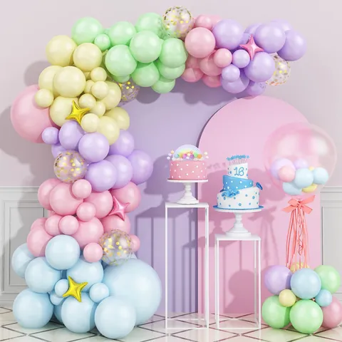 Macaron Candy Color Balloon Arch Kit Gold Sequin Latex Star Foil Balloons Birthday Party Decoration Girls Women