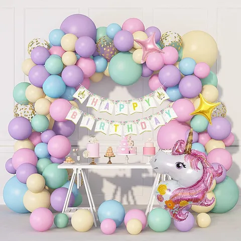 Unicorn Birthday Party Decoration Supplies Macaron Latex Balloons Aluminum Foil Unicorn Star Balloons Happy Birthday Banner For Girls Baby Shower