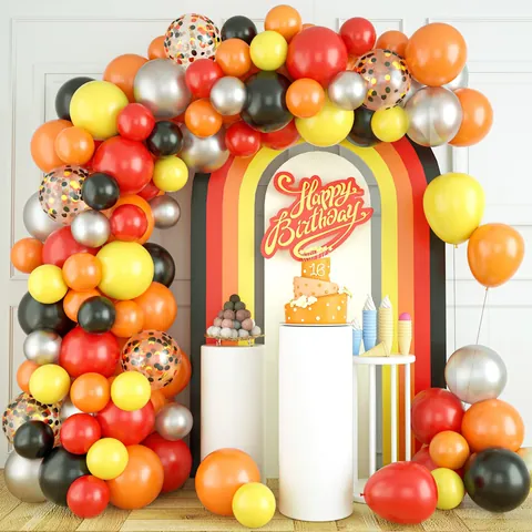 Kit Arco Ghirlanda di Palloncini Colorati a Tema Veicoli da Cantiere Set Palloncini in Lattice per Decorazione Compleanno