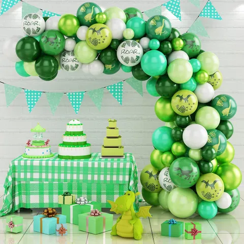 Kit Ghirlanda Arco di Palloncini a Tema Dinosauro Festa di Compleanno Giungla Verde Bianco Modello Roar Palloncini in Lattice per Bambini