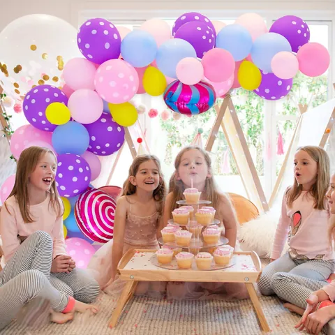 Candy Theme Balloon Arch Decoration Strawberry Lollipop Foil Balloons Macaron Polka Dot Latex Balloons For Birthday Party Kids