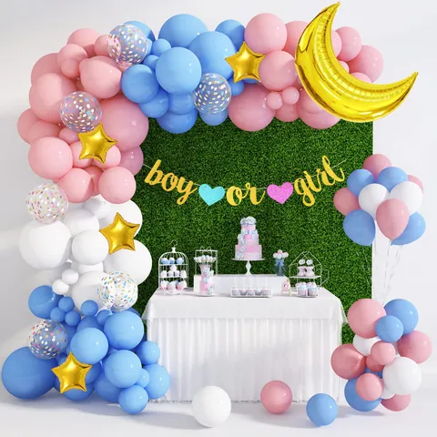 Gender Reveal Party Ballonbogen Kit Rosa Blau Gold Mond Stern Folienballons Boy Or Girl Banner Baby Shower Dekoration