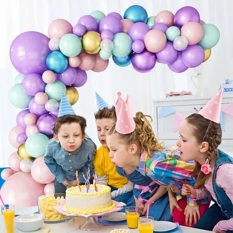Macaron Mermaid Theme Birthday Balloon Arch Kit Metallic Gold Purple Pink Blue Latex Balloons For Anniversary Wedding Decoration