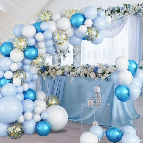 Metalen Blauw Witte Gouden Confetti Ballonslinger Boog Decoratie Voor Verjaardag Bruiloft Baby Shower Feestartikelen