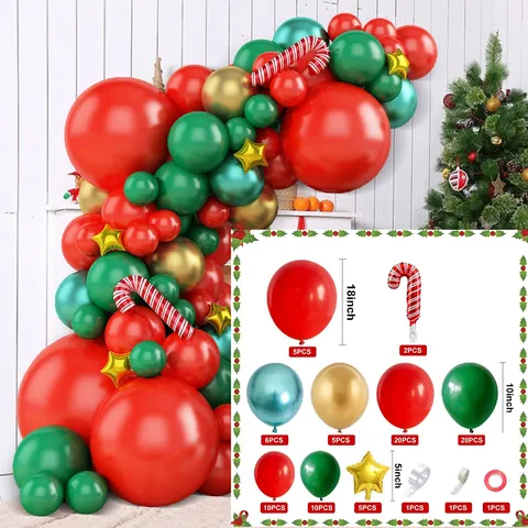 Kerstmis Ballon Boog Guirlande Kit Merry Christmas Banner Zuurstok Kerstman Folie Ballonnen Feest Decoratie Accessoires