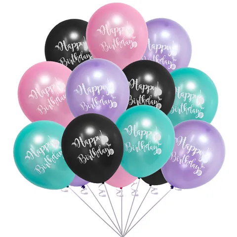 Mermaid Theme Natural Latex Balloons Ocean Birthday Party Decoration Shell Mermaid Tail Happy Birthday Printed Balloons