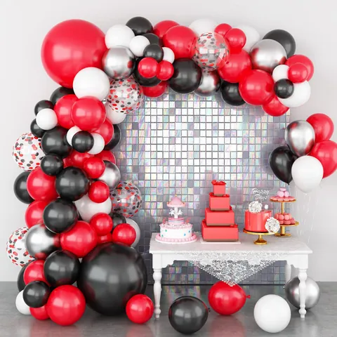 Kit Arche de Ballons Fête Casino Rouge Noir Blanc Argent Latex Confettis Pour Décorations à Thème Las Vegas