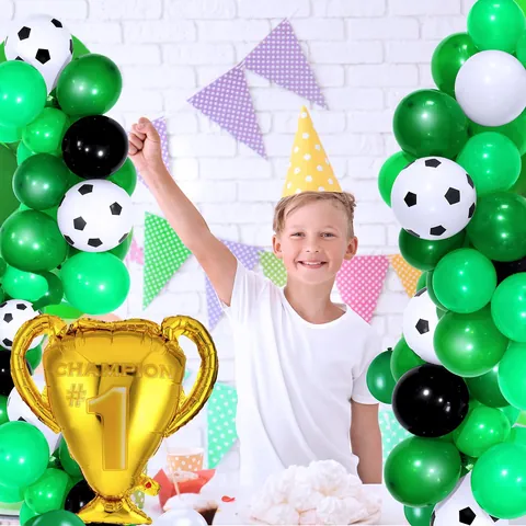 Football Theme Party Decoration Balloon Arch Kit With Champion Trophy Aluminum Film Latex Balloons For Sport Celebration