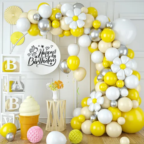 Ghirlanda Arco Palloncini Margherita Giallo Bianco Macaron Decorazione per Compleanno Picnic Matrimonio Articoli per Feste