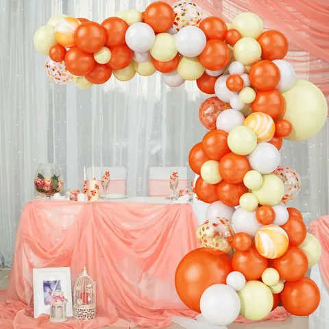 Ghirlanda per Arco di Palloncini Arancione Bianco Crema Con Coriandoli Dorati per Decorazione di Compleanno Matrimonio Baby Shower Anniversario