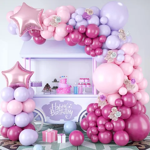 Macaron Pink Purple Balloon Arch Garland Rose Gold Star Foil Balloons For Birthday Wedding Baby Shower Party Decoration