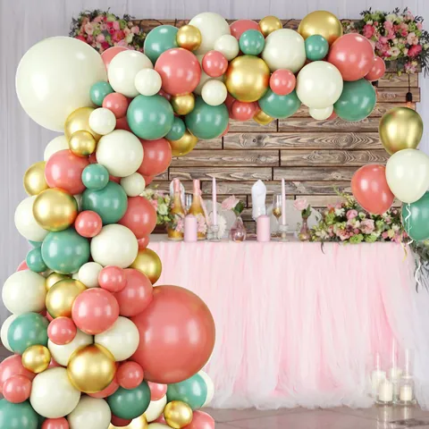Sage Green Vintage Pink Balloon Garland Arch Kit For Birthday Wedding Baby Shower Party Decoration Metallic Gold Latex Balloons Props