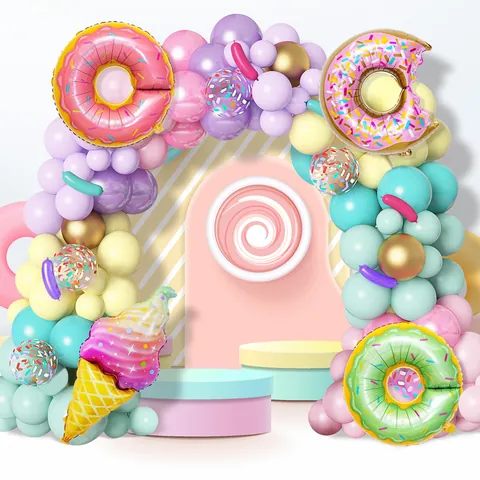 Kit Arco Guirnalda Globos Donut Helado Macaron Globos Papel Aluminio Látex Para Decoración Fiesta Cumpleaños Niñas