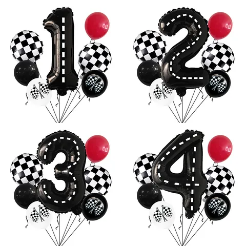 Rennauto Thema Geburtstag Ballon Set Mit Straßen Rennstrecke Nummer Folienballons Zielflagge Latex Ballons Für Jungen Party Deko