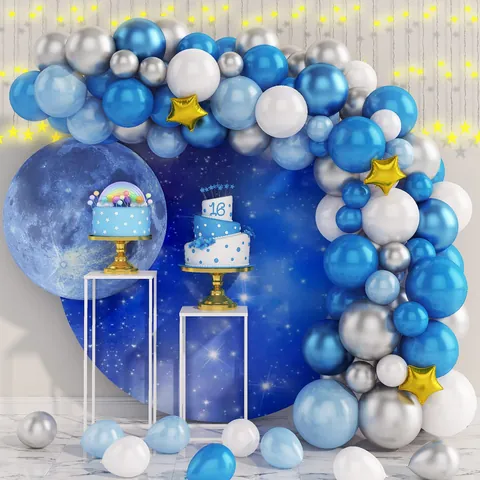 Ruimte Thema Verjaardagsfeest Decoratie Ster Ballon Boog Kit Voor Jongens Metallic Blauw Zilver Latex Ballon Slingerset