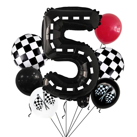 Rennauto Thema Geburtstag Ballon Set Mit Straßen Rennstrecke Nummer Folienballons Zielflagge Latex Ballons Für Jungen Party Deko