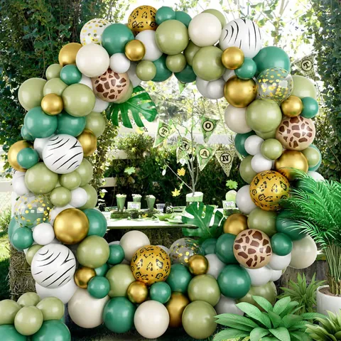 Kit Arche Ballon Animaux Forêt Raton Laveur Cerf Wild One Premier Anniversaire Décoration Fête Ballons Latex Vert Or Safari Jungle