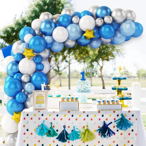 Ruimte Thema Verjaardagsfeest Decoratie Ster Ballon Boog Kit Voor Jongens Metallic Blauw Zilver Latex Ballon Slingerset