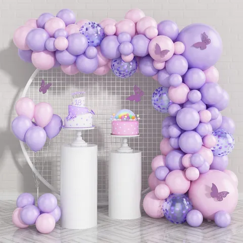 Macaron Purple Pink Balloon Arch Garland With Decorative Butterflies For Wedding Birthday Party Anniversary Decoration