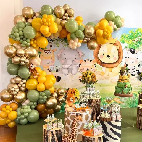 Jungle Safari Balloon Arch Decorations Avocado Green Gold Animal Pattern Balloon Garland For Kids Birthday Party Supplies