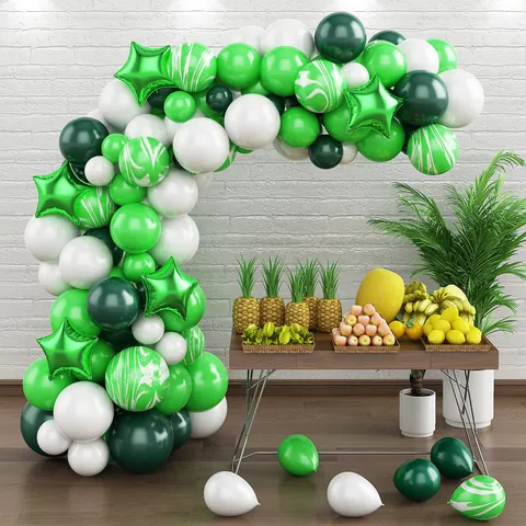 Ballons Thème Nature Forêt Verte Et Bande de Guirlande Ballons en Latex Agate Étoile en Aluminium Pour Décoration de Fête