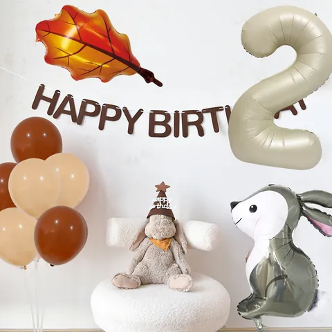 Set di Palloncini di Compleanno a Tema Animali della Foresta Coniglio Foglia di Acero Numero per Decorazione Bambini