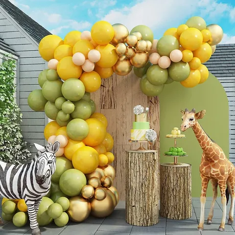 Jungle Safari Balloon Arch Decorations Avocado Green Gold Animal Pattern Balloon Garland For Kids Birthday Party Supplies