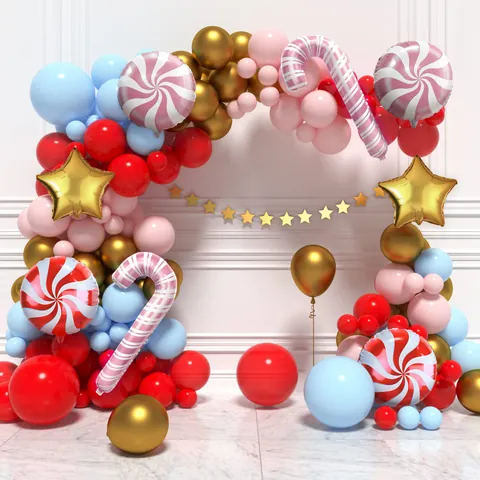 Christmas Balloon Arch Kit Pink Star Lollipop Foil Balloons Red Gold Latex Balloons For Xmas Party Scene Decoration