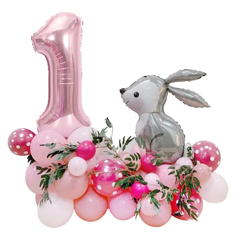 Cartoon Rabbit Number Balloon Decoration Aluminum Foil Latex Balloons For Kids Birthday Party Theme Festive Decor